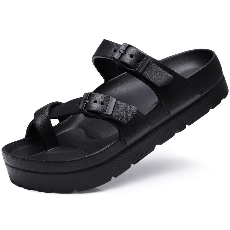 Goosecret Women's Platform Sandals with Arch Support Comfortable Foam Slides Summer Beach Sandals with Adjustable Buckle Black, 41 - Image 1