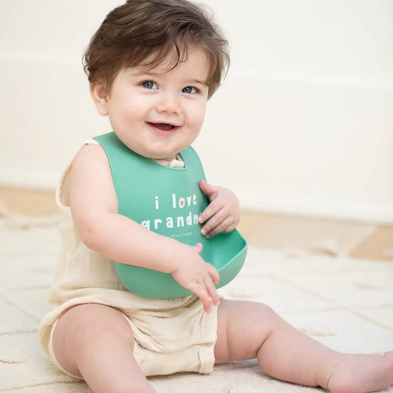 Bella Tunno Baby Bib for Eating, Waterproof Silicone Bib with Large Food Catcher, Adjustable Fit for Babies 4-12 months & Toddlers 1-3 Years, Boys & Girls, I Love Grandma - Image 2