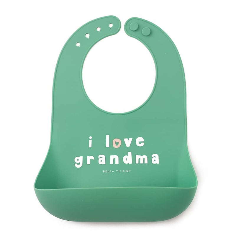 Bella Tunno Baby Bib for Eating, Waterproof Silicone Bib with Large Food Catcher, Adjustable Fit for Babies 4-12 months & Toddlers 1-3 Years, Boys & Girls, I Love Grandma - Image 1