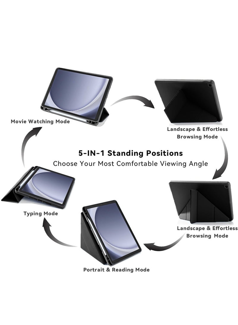 Techie حافظة سمارت فوليواي فليب أوريغامي ثلاثية الطي مع حامل قلم ووظيفة الاستيقاظ/النوم التلقائي لجهاز سامسونج جالاكسي تاب A9 8.7” 2023 - أسود - Image 3