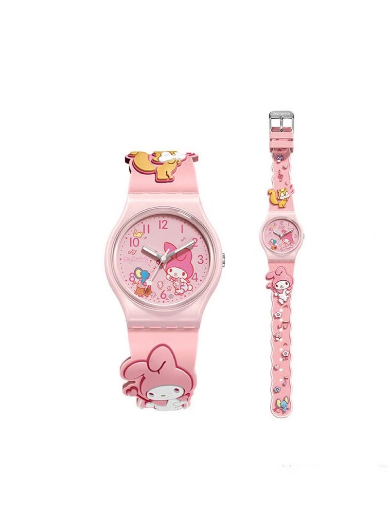 سانريو Pink Square Square Sanrio Melody Pattern Children's Watch Silicone Strap مناسب للأطفال من جميع الساعات الهدايا - Image 1