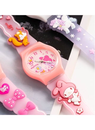 Pink Square Cartoon Sanrio Melody Pattern Children's Watch Silicone Strap suitable for children from all watches gifts - view 3