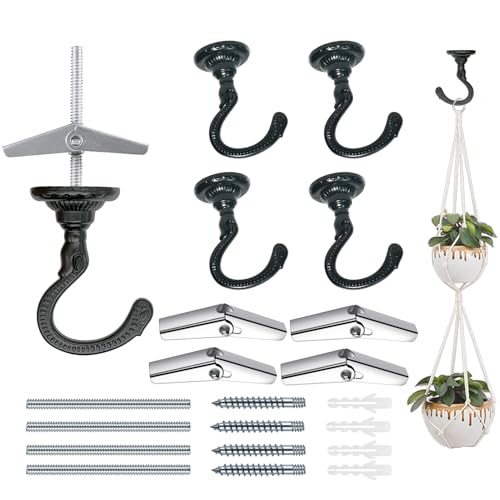 Evsteluo HeavyDuty Ceiling Hooks 2530 lbs Capacity with Hardware Kit for Wood Cement Drywall Installation 4 Sets Black - Image 1