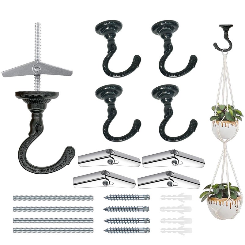 Evsteluo HeavyDuty Ceiling Hooks 2530 lbs Capacity with Hardware Kit for Wood Cement Drywall Installation 4 Sets Black - Image 2