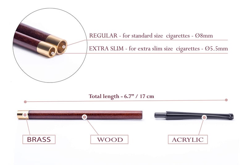 Dr Watson Dr. Watson - 6.7" Long Wooden Cigarette Holder, fits Extra Slim Cigarettes, Audrey Hepburn Style, Smooth Finish, Handmade (Also Available in Regular Size) - Image 3