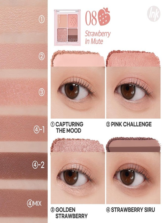Peripera Ink Pocket Shadow Palette, Eyeshadow Quads, Creamy Formula, Blendable Matte & Shimmer Shades, Easy to Apply (008 STRAWBERRY IN MUTE, One Size) - Image 5