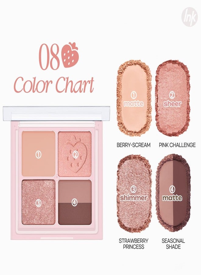 Peripera Ink Pocket Shadow Palette, Eyeshadow Quads, Creamy Formula, Blendable Matte & Shimmer Shades, Easy to Apply (008 STRAWBERRY IN MUTE, One Size) - Image 4