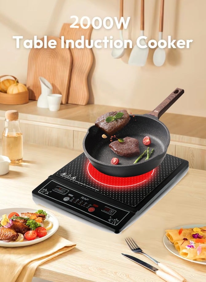 آر إيه أف موقد الحث المحمول ، لوح تسخين كونترتوب الحث مع 5 مستويات طاقة والحفاظ على الدفء ، وظائف متعددة مسبقا ، إيقاف تلقائي وحماية من الحرارة الزائدة ، 2000 واط ر. 8015 - Image 2