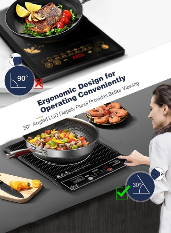 آر إيه أف موقد الحث المحمول ، لوح تسخين كونترتوب الحث مع 5 مستويات طاقة والحفاظ على الدفء ، وظائف متعددة مسبقا ، إيقاف تلقائي وحماية من الحرارة الزائدة ، 2000 واط ر. 8015 - Image 5