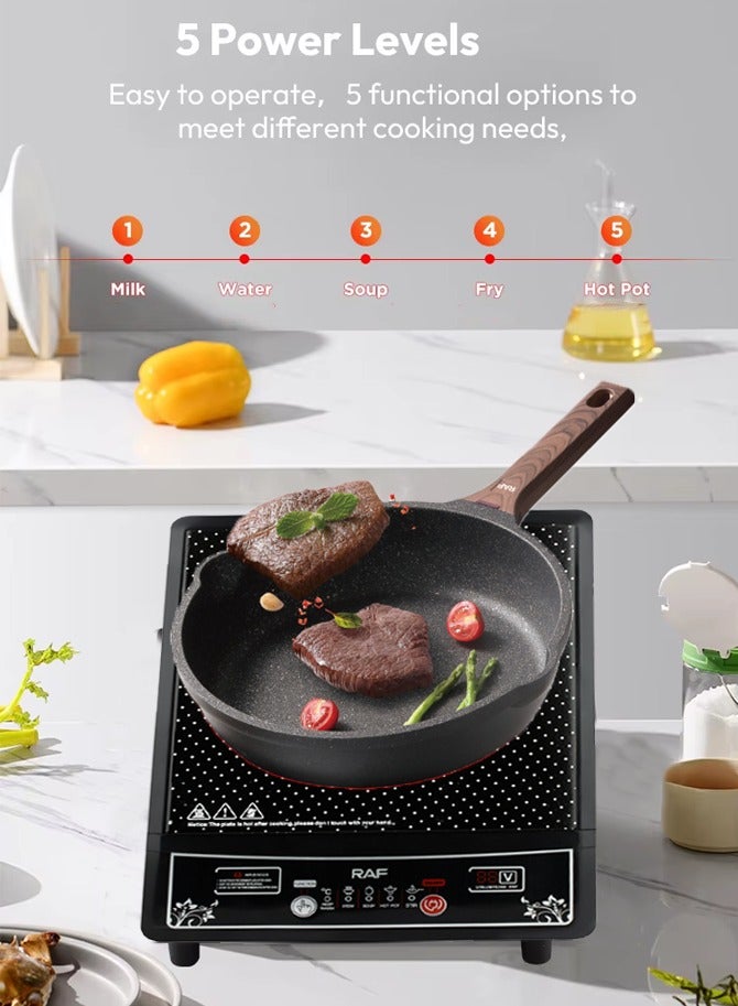 آر إيه أف موقد الحث المحمول ، لوح تسخين كونترتوب الحث مع 5 مستويات طاقة والحفاظ على الدفء ، وظائف متعددة مسبقا ، إيقاف تلقائي وحماية من الحرارة الزائدة ، 2000 واط ر. 8015 - Image 3
