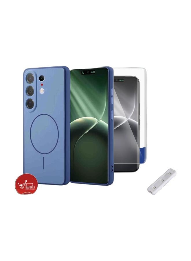 Wtech Tecno Camon 50 4G / Camon 50 Pro 4G/5G / Camon 50 Ultra 5G 2026 Premium Liquid Silicone Compatible With Thin Magsafe Ring Case Cover (MCMPMN) - Navy Blue & Tecno Camon 50 Pro / Tecno Camon 50 Ultra 5G 2026 Premium Curved Edges UV Full Glue Full Cover Tempered Glass Screen Protector (MSGUCN) - Clear Bundle - Image 1