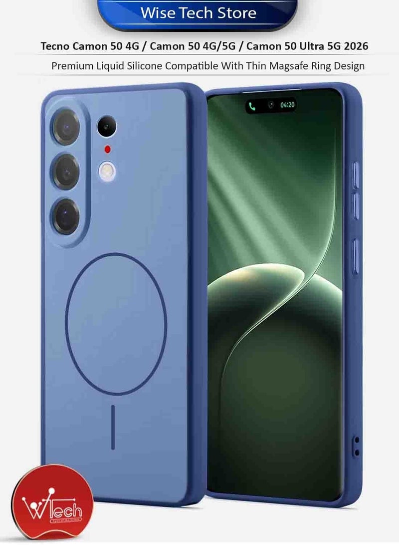 Wtech Tecno Camon 50 4G / Camon 50 Pro 4G/5G / Camon 50 Ultra 5G 2026 Premium Liquid Silicone Compatible With Thin Magsafe Ring Case Cover (MCMPMN) - Navy Blue & Tecno Camon 50 Pro / Tecno Camon 50 Ultra 5G 2026 Premium Curved Edges UV Full Glue Full Cover Tempered Glass Screen Protector (MSGUCN) - Clear Bundle - Image 2