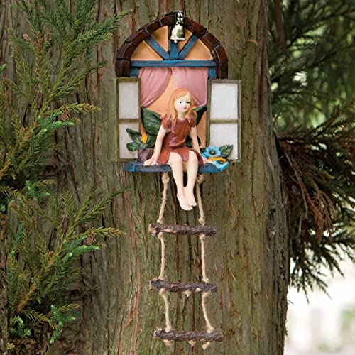Bits and Pieces - Fairy Tree Hanger with Ladder - Yard Decorations - Whimsical Fairy Sculpture - Indoor/Outdoor Decoration - Garden Decor - Image 1