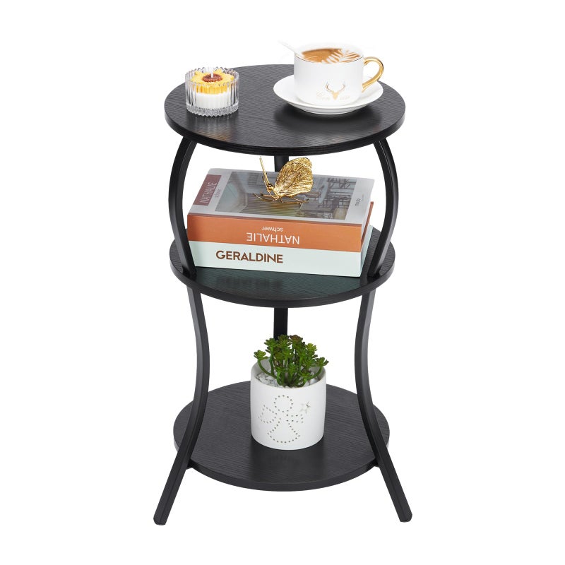 YEAKOO Vintage Round Side Table3Tier Slim Waist End Table with Storage ShelvesRound Sofa Side Table Small Corner Coffee Table Bedside for Living Room Bedroom Small Spaces