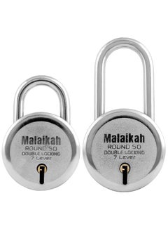 MALAIKAH Malaikah Locks Padlocks Pack of 2 Round 50mm and Round 50mm Long Shackle Made in Aligarh India Offering Superior Security with 7Lever Mechanism for Varied 