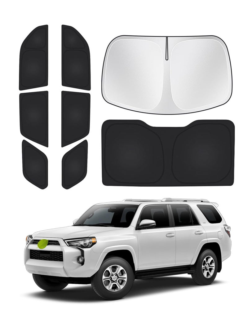 غطاء واقي من الشمس لزجاج السيارة Canvcle لجيل 5 تويوتا 4Runner 2010-2024 ملحقات غطاء نافذة جانبية وخلفية مجموعة واقي شمس كامل لحماية الخصوصية والتخييم والحفاظ على برودة السيارة أسود 8 قطع