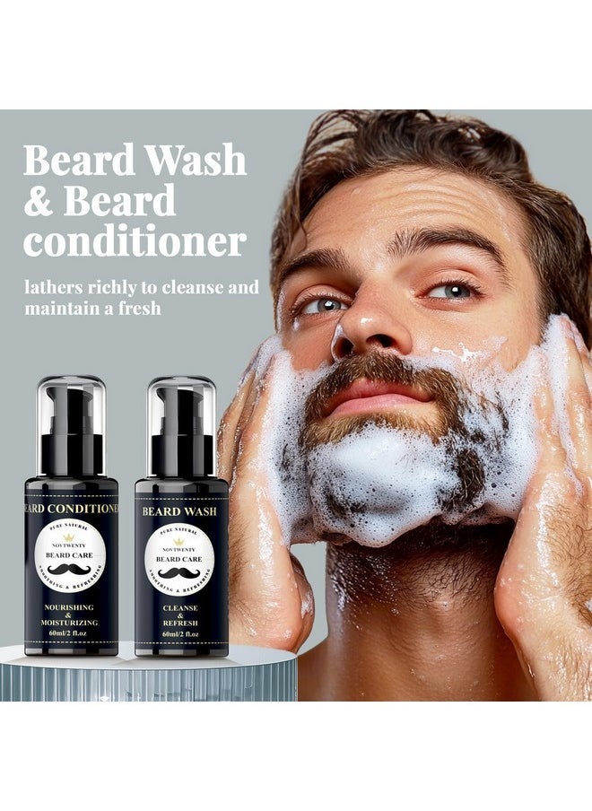 NOVTWENTY - Beard Growth Kit - 7 Pcs Beard Care Kit For Men, Includes Beard Wash, Beard Oil&Growth Oil, Beard Conditioner, Beard Balm, Beard Comb, Gift Box Set For Boyfriend Husband Fathers - Image 1