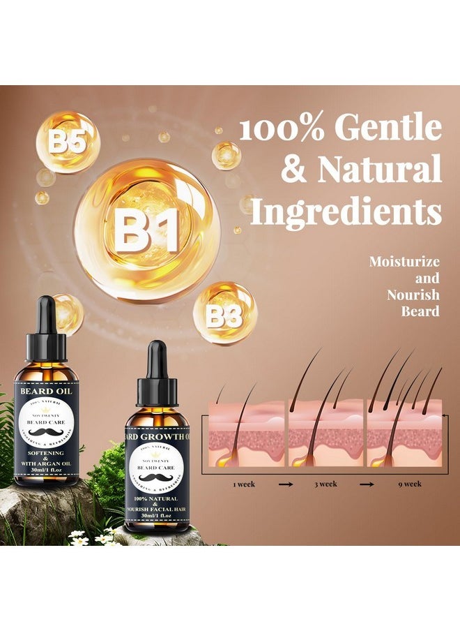 NOVTWENTY - Beard Growth Kit - 7 Pcs Beard Care Kit For Men, Includes Beard Wash, Beard Oil&Growth Oil, Beard Conditioner, Beard Balm, Beard Comb, Gift Box Set For Boyfriend Husband Fathers - Image 1