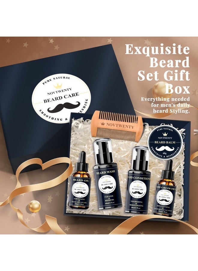 NOVTWENTY - Beard Growth Kit - 7 Pcs Beard Care Kit For Men, Includes Beard Wash, Beard Oil&Growth Oil, Beard Conditioner, Beard Balm, Beard Comb, Gift Box Set For Boyfriend Husband Fathers - Image 1