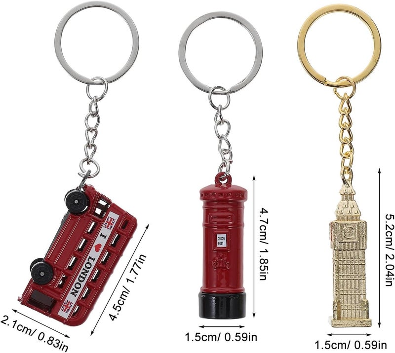 OSALADI 3 Pcs London Keychains Zinc Alloy British Landmarks Phone Box Car Bus Charms Key Rings for Women Men Souvenir Decorative Accessories - Image 2