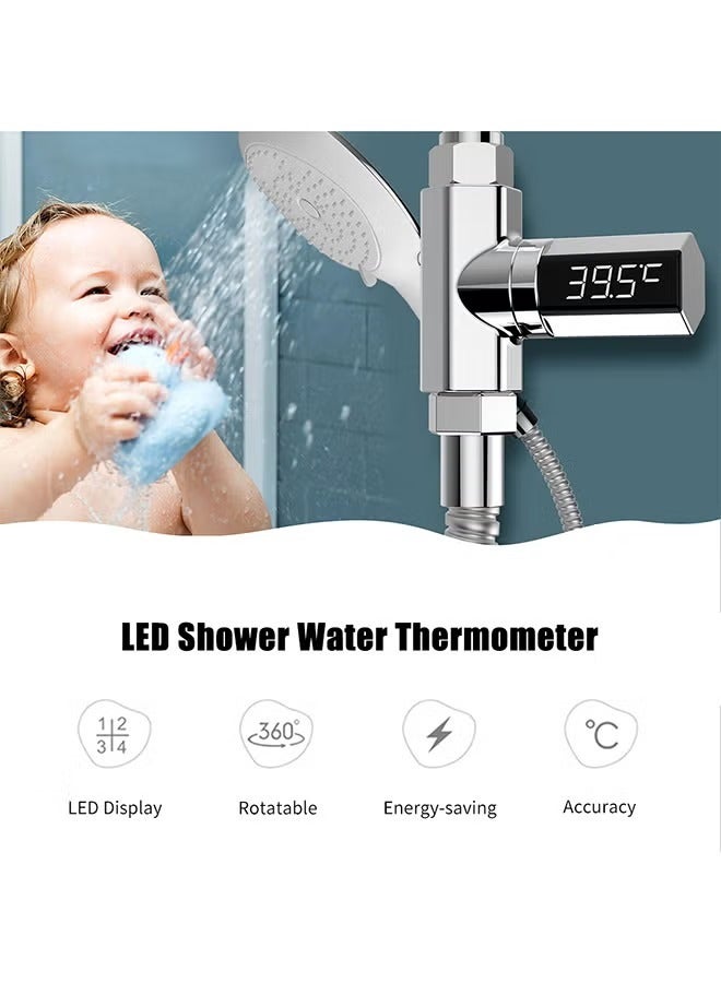 Thermometer LED Digital Display Shower Water 360° Rotating ScreenThermometer Baby Bath Water Thermometer for Home Bathroom Kitchen Silver - Image 3