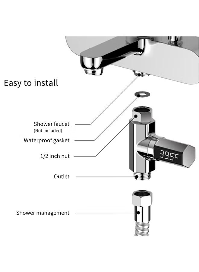 Thermometer LED Digital Display Shower Water 360° Rotating ScreenThermometer Baby Bath Water Thermometer for Home Bathroom Kitchen Silver - Image 5