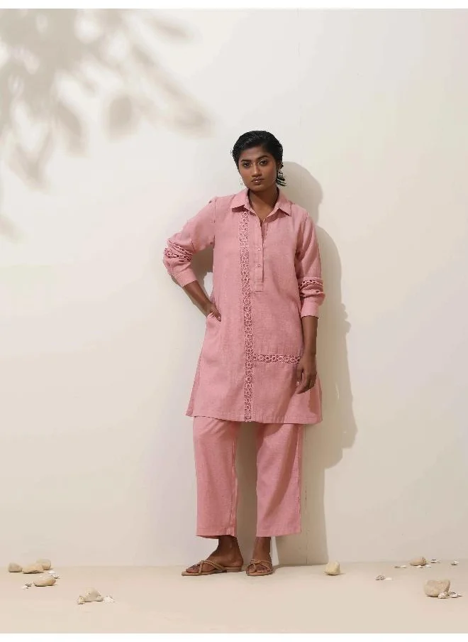 trueBrowns trueBrowns Sakura Pink Natural Cotton Kurta Co-ord Set