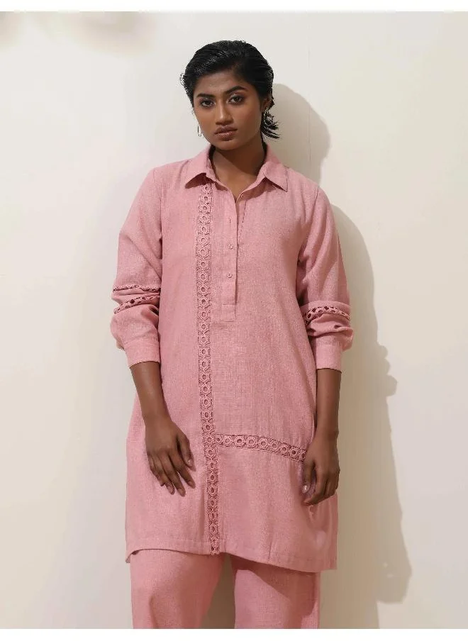 trueBrowns trueBrowns Sakura Pink Natural Cotton Kurta Co-ord Set