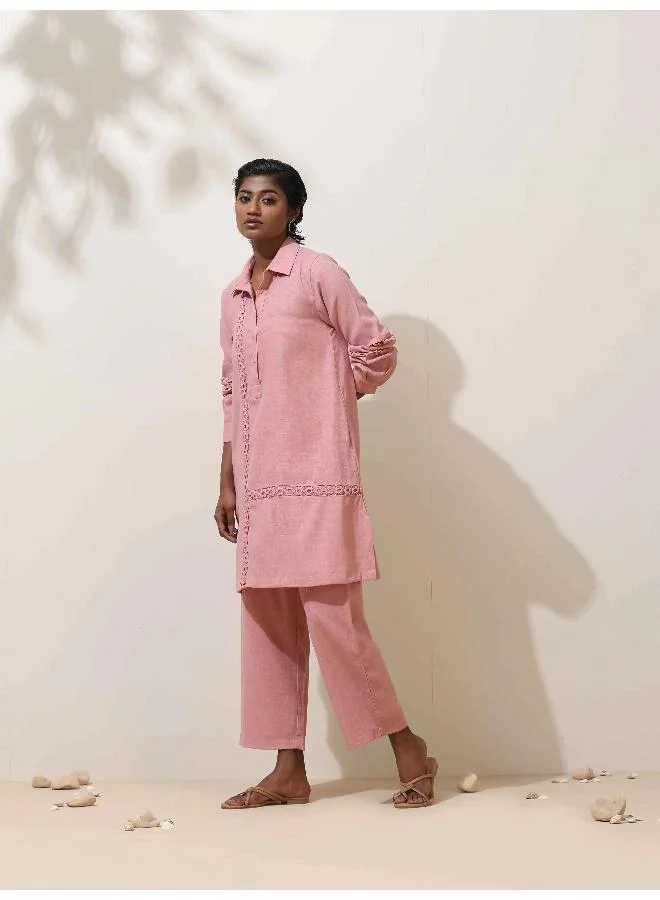 ترو برونز trueBrowns Sakura Pink Natural Cotton Kurta Co-ord Set