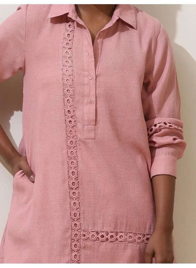 ترو برونز trueBrowns Sakura Pink Natural Cotton Kurta Co-ord Set