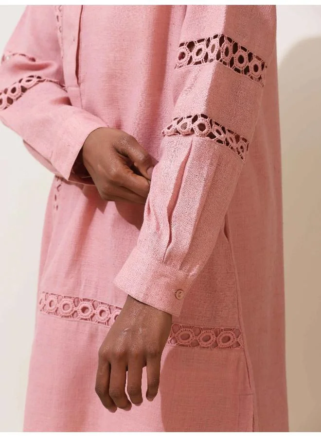 ترو برونز trueBrowns Sakura Pink Natural Cotton Kurta Co-ord Set