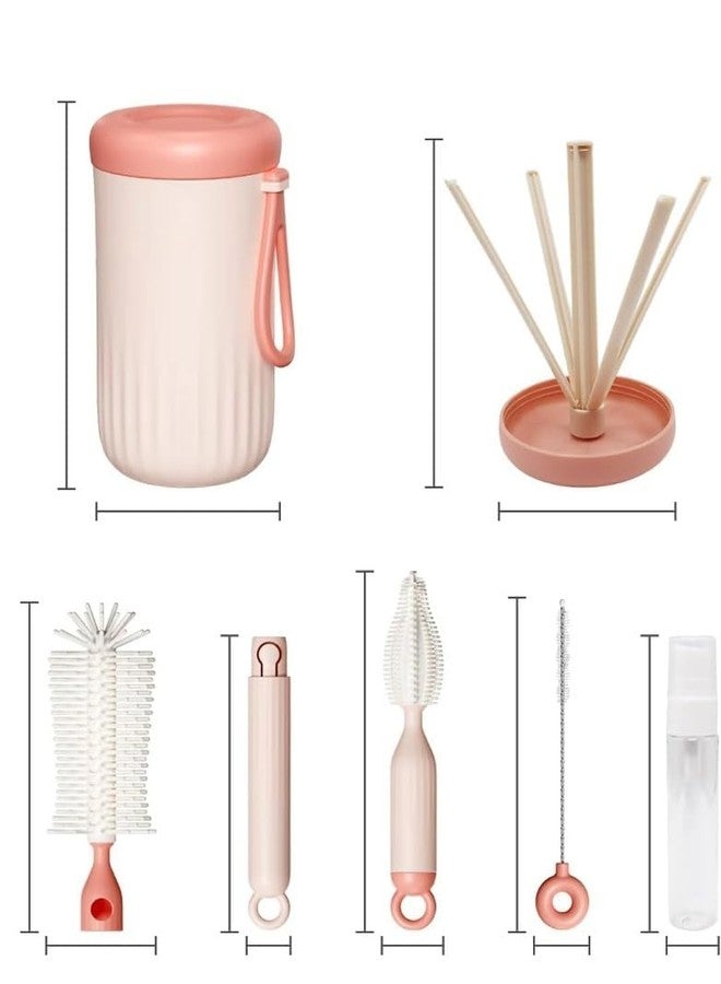 Brikipth Travel Baby Bottle Brush Set with Build-in Drying Rack - Baby Essential Portable Silicone Kids Bottle Cleaner Kit for Bottle, Nipple, Straw Cleaning, for Home and Travel Use-Pink - Image 2