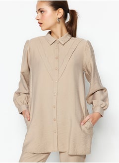 trendyol Camel Linen Look Shirt-Pants Woven Suit TCTSS23US00079  - Image 2