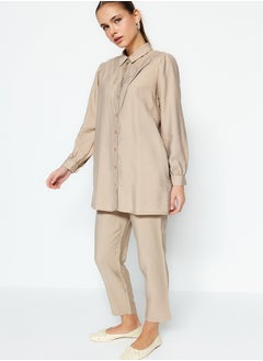 trendyol Camel Linen Look Shirt-Pants Woven Suit TCTSS23US00079  - Image 3