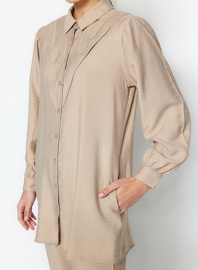 trendyol Camel Linen Look Shirt-Pants Woven Suit TCTSS23US00079  - Image 4