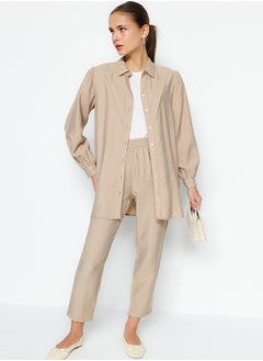trendyol Camel Linen Look Shirt-Pants Woven Suit TCTSS23US00079  - Image 1