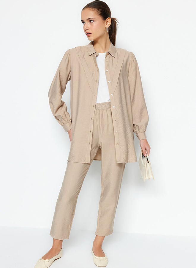 trendyol Camel Linen Look Shirt-Pants Woven Suit TCTSS23US00079  - Image 1