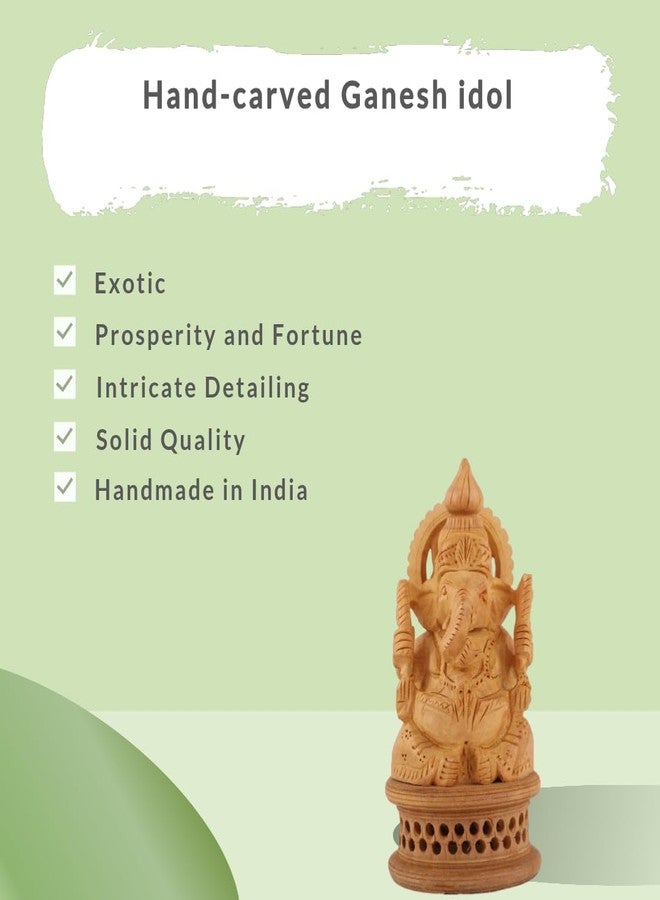 DHYANARSH DHYANRSH Hand Crafted Exotic Eye-catching Lord Ganesha Wooden Idol (4 Inch Height) - Image 5