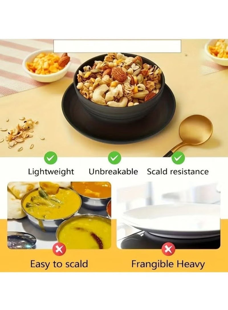 VINNYSEN 16 pcs Dinner Set Wheat Straw Dinnerware Set Plates and Bowls Set for Unbreakable Modern Dish Set Dessert Plate Cereal Bowl Cup for Kitchen Outdoor Camping Black - Image 5