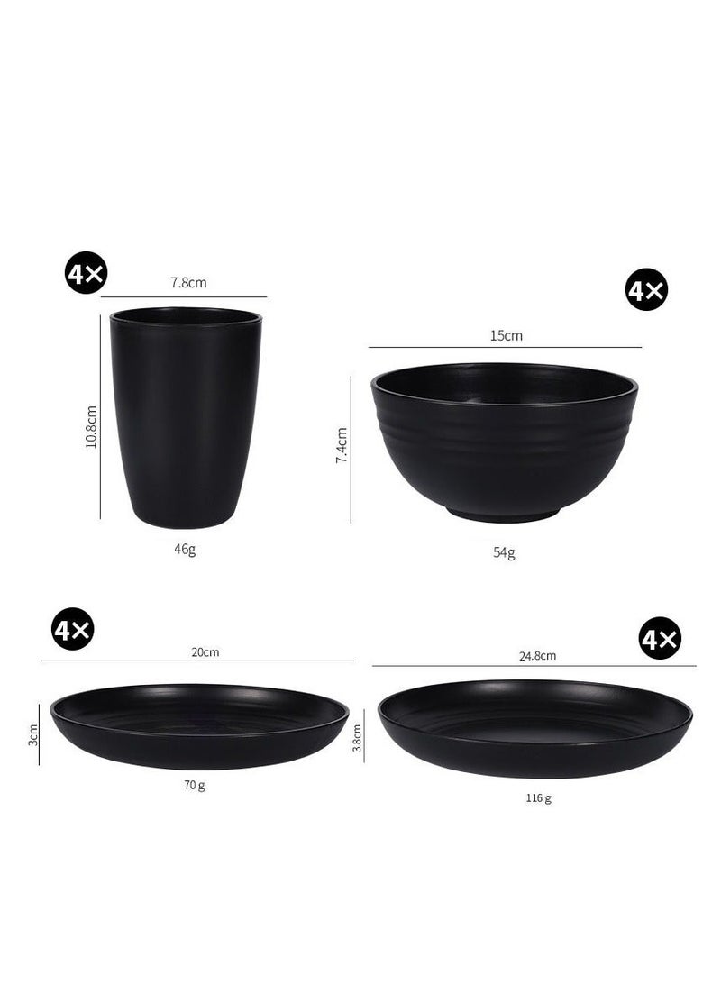 VINNYSEN 16 pcs Dinner Set Wheat Straw Dinnerware Set Plates and Bowls Set for Unbreakable Modern Dish Set Dessert Plate Cereal Bowl Cup for Kitchen Outdoor Camping Black - Image 3