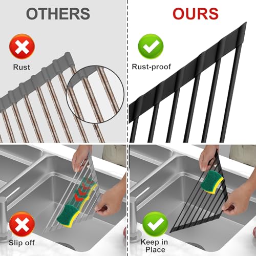MERRYBOX Triangle Roll Up Dish Drying Rack Over The Sink, 2025 Anti-Rust Sink Drying Rack with Full Silicone Wrapped- Anti-Slip, Space Saving, Durable Organizer for Kitchen - Image 2