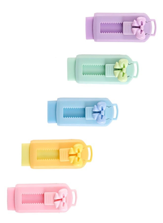 5 Pack Sliding Retractable Pencil Eraser with Plastic Sleeve, Large White Erasers for School Office, Art Erasers for Drawing (Bow)