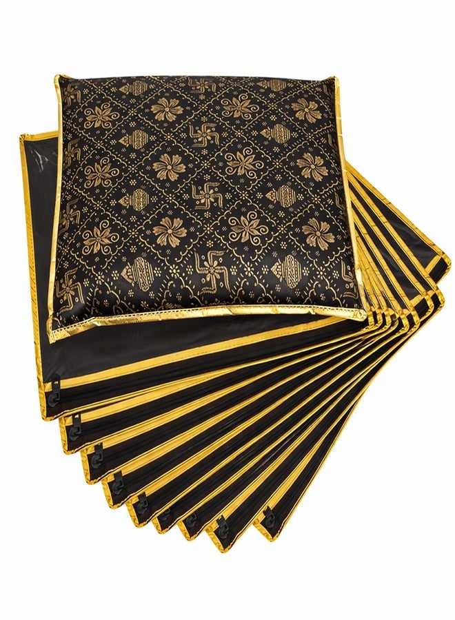 LAXIS® Non-Woven Single Saree Bags Transparent Saree Covers with Zip, Saree Covers for Storage, Wardrobe Organizer Saree Bags Size-36x42x2 CM (Golden Black, Pack of 10) - Image 1