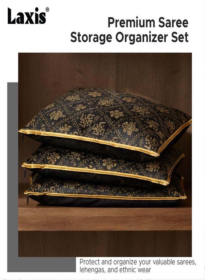 LAXIS® Non-Woven Single Saree Bags Transparent Saree Covers with Zip, Saree Covers for Storage, Wardrobe Organizer Saree Bags Size-36x42x2 CM (Golden Black, Pack of 10) - Image 3