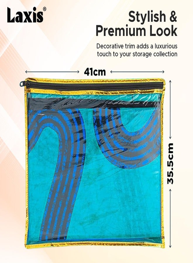 LAXIS® Non-Woven Single Saree Bags Transparent Saree Covers with Zip, Saree Covers for Storage, Wardrobe Organizer Saree Bags Size-36x42x2 CM (Golden Black, Pack of 10) - Image 2
