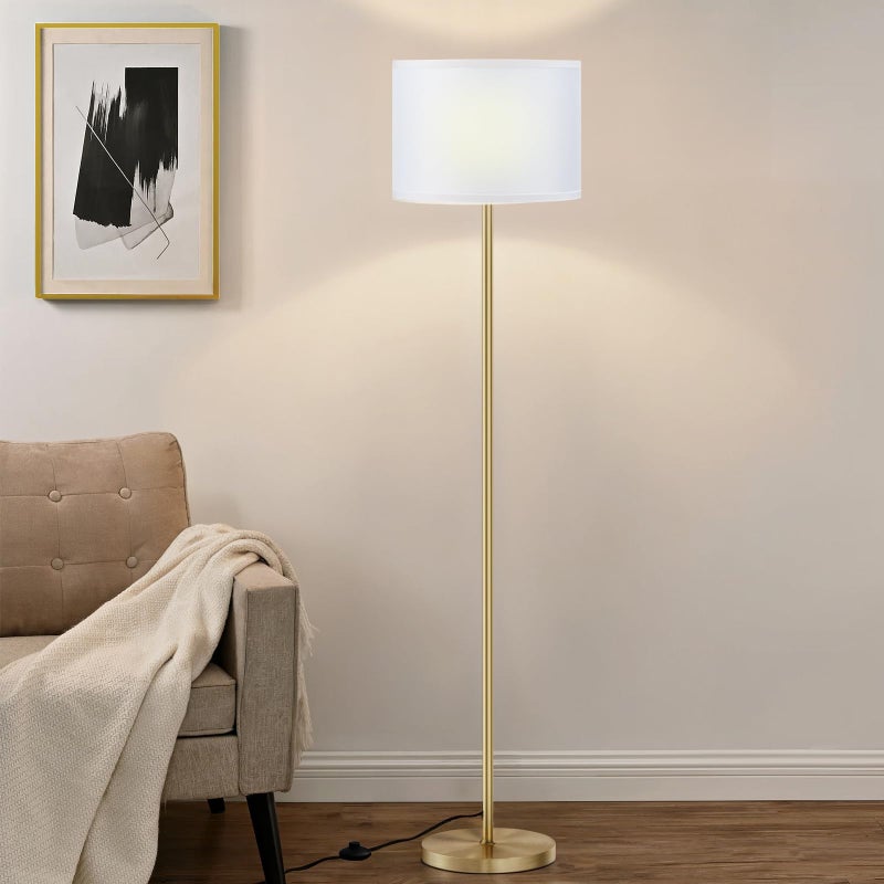 Ambimall 60'' Modern Floor Lamp with Shade, Tall Lamps for Living Room, Bedroom, Office, Dining Room, White Shade with Gold Pole(Without Bulb) - Image 1