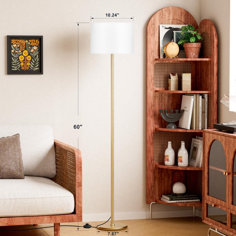 Ambimall 60'' Modern Floor Lamp with Shade, Tall Lamps for Living Room, Bedroom, Office, Dining Room, White Shade with Gold Pole(Without Bulb) - Image 2