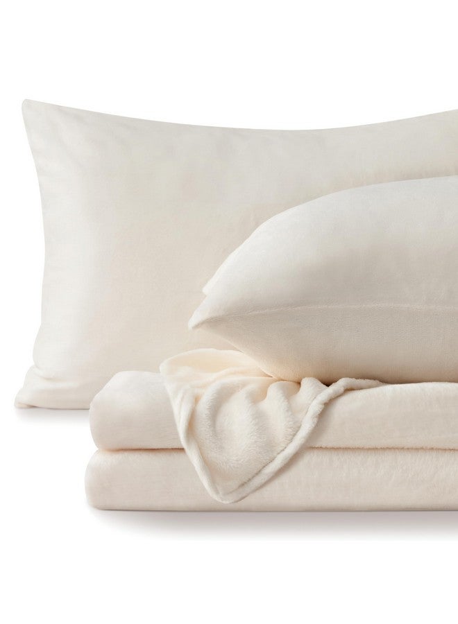 BEDELITE Flannel Sheets Queen Size White - Super Soft Fleece Sheets Set Fluffy Extra Plush, 4 Piece(Include Fitted Sheet, Flat Sheet, 2 Pillowcases) - Image 1