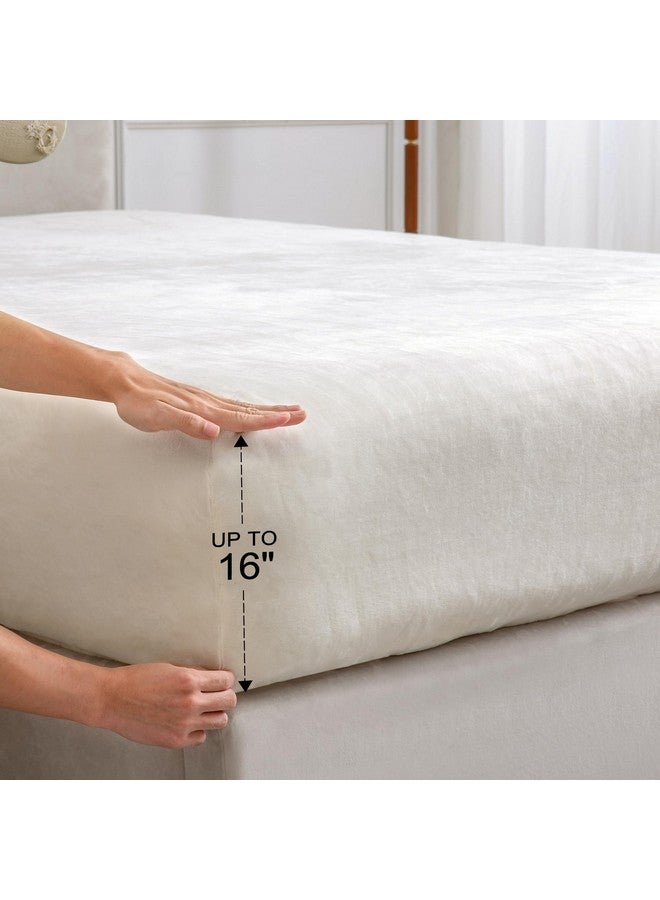 BEDELITE Flannel Sheets Queen Size White - Super Soft Fleece Sheets Set Fluffy Extra Plush, 4 Piece(Include Fitted Sheet, Flat Sheet, 2 Pillowcases) - Image 4