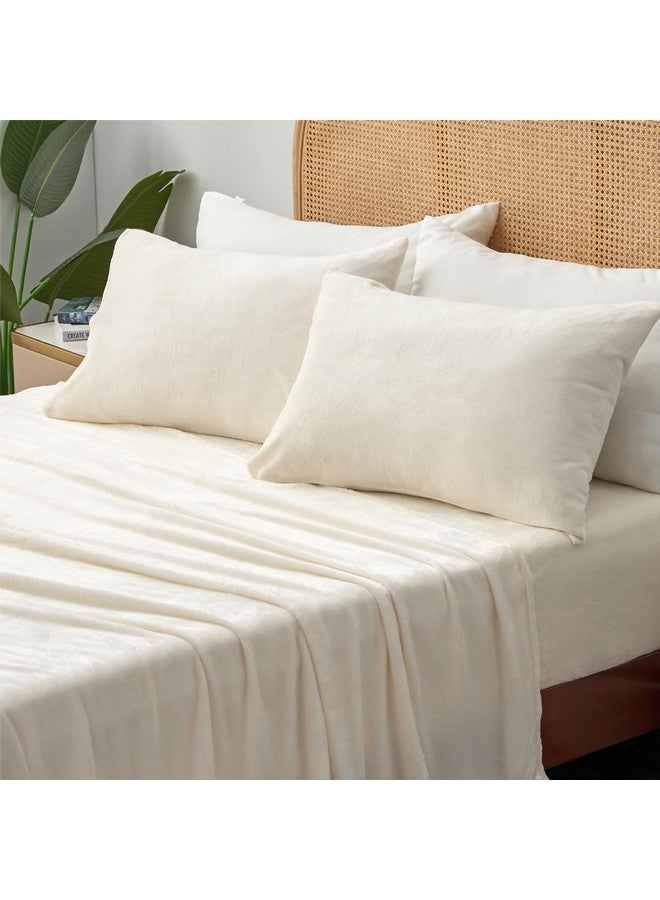 BEDELITE Flannel Sheets Queen Size White - Super Soft Fleece Sheets Set Fluffy Extra Plush, 4 Piece(Include Fitted Sheet, Flat Sheet, 2 Pillowcases) - Image 2